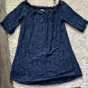 Blue Ruffled 3/4 Sleeve Dress